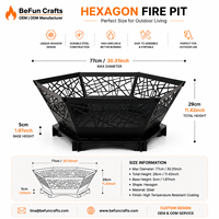 Brasero hexagonal d'extérieur en acier pour bois, avec découpe géométrique, pour patio, jardin et camping