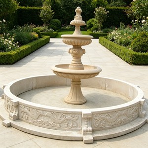 <span class=keywords><strong>Fontaine</strong></span> <span class=keywords><strong>murale</strong></span> en marbre beige naturel européen, relief floral sculpté à la main, élément aquatique pour cour, taille personnalisable - Product Image 4