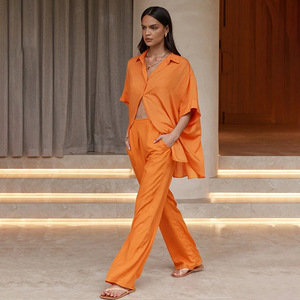 Ensemble chemise pantalon et pantalon, ample, en coton et lin, deux pièces, décontracté, à la mode, vêtements pour femmes, nouvelles combinaisons d'été <span class=keywords><strong>2022</strong></span>, R21019S - Product Image 3