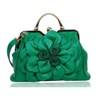 Sac à main classique pour dames en cuir à grande fleur rose, sac à main en cuir pour dame de bureau