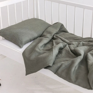 Set Sprei Bayi Organik Prancis 100% Linen Hijau Hutan Termasuk Sprei dan Sarung Selimut untuk Tempat Tidur Anak - Product Image 4