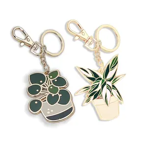 Cheap Llavero Metal Hard Enamel Keyring Cute Gold Plated Plants Leaf 2D/3D Custom Keychain Keyholder Ring