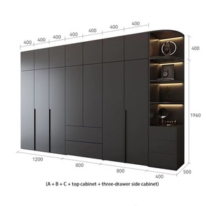 <span class=keywords><strong>Armoire</strong></span> grise moderne avec coiffeuse intégrée, miroir, étagères LED, tiroirs, montage facile, taille personnalisable, placard de chambre du sol au plafond - Product Image 2