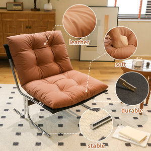 Leather Armchair Modern Accent <b>Chair</b> High Back Living Room <b>Chairs</b> Metal Legs Soft <b>Padded</b> Tufted Design for Home Office Bedroom - Product Image 2