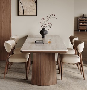 Set Moderno di Tavolo e Sedie da Pranzo in Legno Massello, Include un Tavolo con Piano in Lastra di Roccia e Sedie per Uso Domestico - Product Image 4