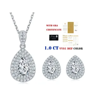 T93 Abiding Jewelry 1 Carat Pear Shape Moissanite Diamond Stone 925 Sterling Silver Double Halo Jewellery Set