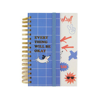 Agenda A5 à spirale avec reliure dorée, porte-stylo, élastique, intercalaires et motif chien mignon imprimé