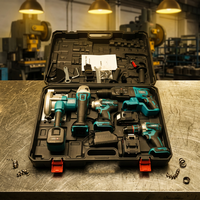 Ensemble d'outils électriques sans fil 21V avec perceuse, clé à chocs, meuleuse d'angle, coffret rigide, garantie OEM 1 an