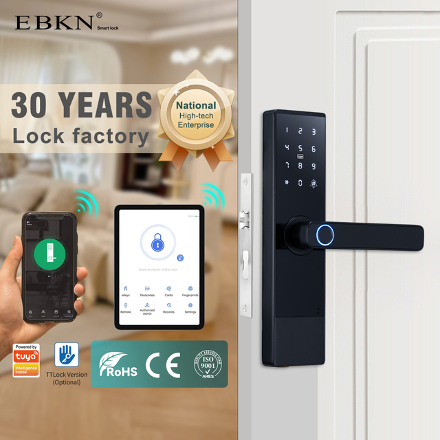 EBKN Tuya Smart Door Lock Waterproof 5050/5072/5085 Fingerprint App Remote Control Keyless Entry Fingerprint Door Lock