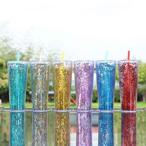 26oz Borderless Double Wall Clear Tumbler Transparent Straw Cup Blank Glitter DIY Craft Mug for Party Customization - Product Image 3