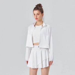 Conjunto de 2 piezas de protección solar para mujer, tenis, golf, deportes, entrenamiento al aire libre, chaqueta de manga larga y Falda plisada - Product Image 4