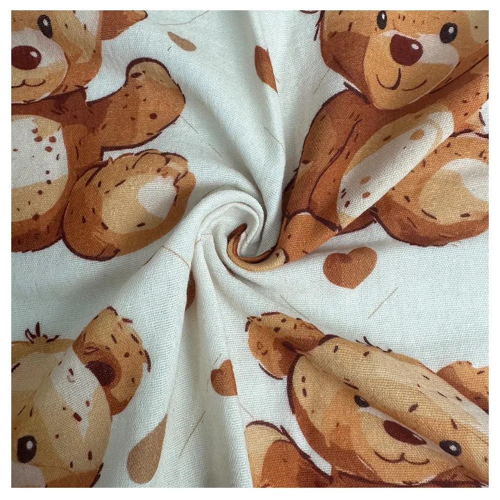 2024 Custom Baby Teddy Digital Printed Cartoon Cotton Muslin Fabric For Clothing By The Yard