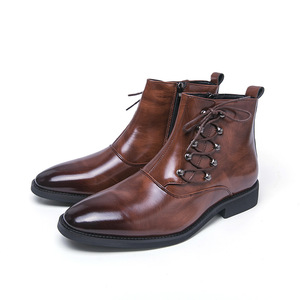 Botas Formales de Cuero para Hombre, Zapatos de Cuero Retro, Estilo Británico, Botas de Caballero con Cordones y Caña Alta - Product Image 5