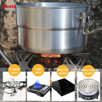 Ensemble de cuisine de camping en acier inoxydable, comprenant une marmite, une boîte à lunch ronde et un bol, portable pour l'extérieur