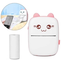 Printer Mini Nirkabel Murah Lucu Bentuk Kucing Warna Pink Biru Thermal Usb Mesin Cetak Saku