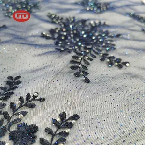 Grace cheap glitter royal blue lady dress lace fabric embroidery