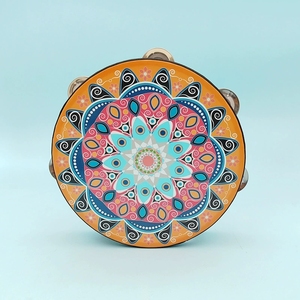 Wholesale Mandala Floral Printed Wooden Orff Percussion Instrument Tambourine <b>Drum</b> With Single Row Metal Jingles For Performance - Product Image 6