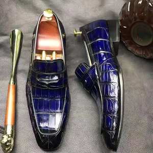 Goodyear Welt Luxury Penny <span class=keywords><strong>Mocasines</strong></span> Zapatos para hombres Zapatos formales de cuero de cocodrilo genuino Hombre Oficina Vestido de piel de cocodrilo Zapatos de hombre - Product Image 4