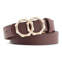 Boucle en alliage à double anneau pour femmes Mode en cuir Pu Ceinture fine en cuir synthétique de haute qualité pour femmes