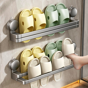 Support mural télescopique à ventouse pour pantoufles, 2 niveaux, minimaliste, pour rangement de chaussures de salle de bain, installation rapide - Product Image 2