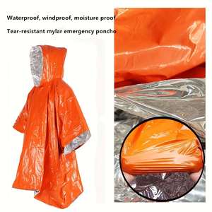 Poncho de survie thermique imperméable durable - Couverture portable pliable en PE Mylar et feuille d'aluminium pour premiers secours et pluie, avec pochette - Product Image 2