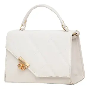 Sac bandoulière blanc Fana Laia en microfibre et cuir synthétique, motif losanges, fermeture à boucle, sac messager pour femme, saison automne - Product Image 1