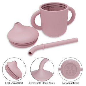 Vaso de agua de silicona para bebé con pajita, vaso de entrenamiento antiderrames, diseño de pico de pato para niños de 1 a 2 años, color rosa, calibre estándar - Product Image 2