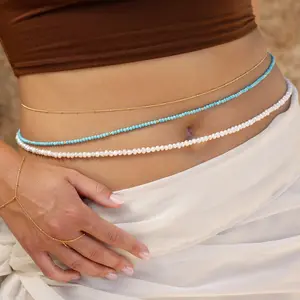 Bikini Waist Belt Belly Body Chain Jewelry Turquoise Freshwater Pearl Stackable Beaded Ladies Sexy Belly Chains Jewelry