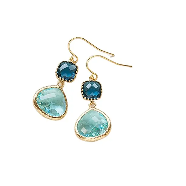 Navy Blue Glass Dangle Earrings Aqua Blue Drop Earrings Wedding Jewelry