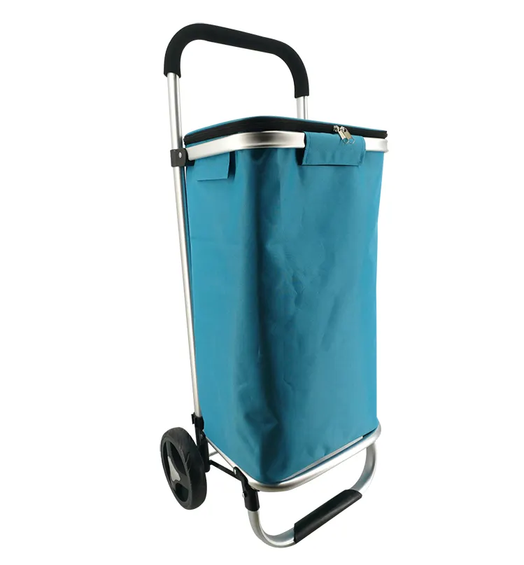 600D Canvas Opvouwbare Aluminium Winkelen Trolley Tas Met 2 Wielen Markt Roller Isolatie Intrekbare Afneembare Winkelwagen