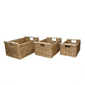 Cestas de Almacenamiento Premium de Moda, Rectangulares, Rústicas, de Jacinto de Agua Natural, con Asas, Multiusos, para el Hogar y Escritorio - Product Image 2