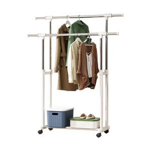 Porte-vêtements moderne mobile à double <span class=keywords><strong>tringle</strong></span> en métal, télescopique et réglable en hauteur, pour intérieur et extérieur, séchoir à linge pour balcon et porte-manteau pour salon - Product Image 1