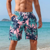 Traje de Baño Deportivo para Hombre, Cintura Media, con Bolsillos, Diseño Hawaiano 3D Personalizado, Cierre Elástico en la Cintura con Logos
