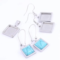 Bases de Acero Inoxidable Cuadradas en Varios Tamaños para Cabujones, con Aro Simple o Doble, para Fabricación de Joyería DIY