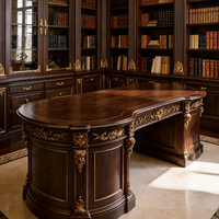 Bureau de direction en bois massif de style rococo européen antique, orné de sculptures à la main, en noyer laqué, meubles de luxe pour patron.
