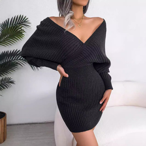 Hot Sale Fashion Women's Sexy Cross V-Neck Bat <b>Sweater</b> Dresses Fashion - Product Image 3