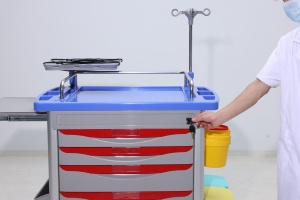 Troli Medis Kelas Militer Berbahan ABS untuk Penggunaan Rumah Sakit, Stasiun Trauma Bergerak 4 Roda dengan Dudukan Peralatan yang Dapat Diganti, untuk Pengukuran Tanda Vital - Product Image 5