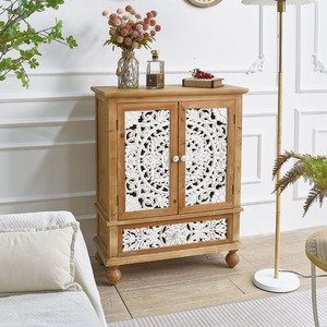 Home Furniture <b>Rustic</b> Solid Wood Carved Eco-friendly Farmhouse 2-Door Storage Sideboard Buffet <b>Cabinet</b> 1 Drawer Kitchen - Product Image 2