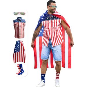 Ensemble Gilet Homme Personnalisé Drapeau Américain Sans Manches en Polyester, Cape, Lunettes de Soleil et Chaussettes Patriotiques pour le 4 Juillet et la Fête de l'Indépendance - Product Image 1