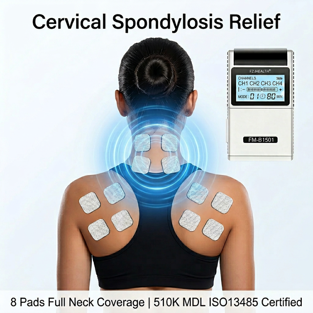 4 Channel TENS Unit for Cervical Spondylosis Relief Physical Therapy Massage Chair 8 Pads EMS Muscle Stimulator Body Wireless