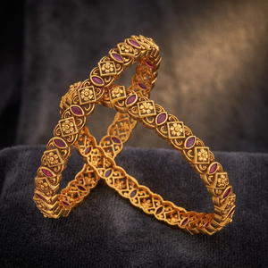 Antique Fashion Flower <b>Ruby</b> Zinc Alloy Gold Bangle 182319 Collection for Women's Wedding - Product Image 2