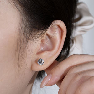 Listo para enviar MSE-880 1CT Pendientes de diamantes de laboratorio de moda en oro blanco de 9K con forma redonda - Product Image 3