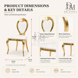 Chaise de réception de mariage en acier inoxydable doré avec dossier en forme de cœur et coussin blanc pour salles de banquet – Vente en gros de sièges - Product Image 4