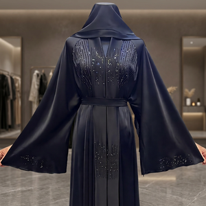 Black Abaya Long Sleeve Floor Length Sequined Modest <b>Dress</b> For Women Middle East <b>Prayer</b> Garment Solid Polyester - Product Image 4