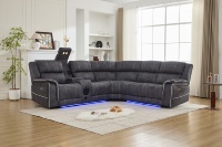 Ensemble de canapés inclinables d'angle HOMERS, canapé sectionnel inclinable en tissu technique avec haut-parleur Bluetooth et LED pour home cinéma