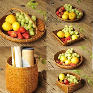 Handmade <b>Bamboo</b> Woven Basket Round Food Storage <b>Container</b> For Kitchen Fruit Plate Snack Organizer Natural Craft Gift - Product Image 1