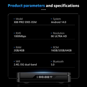 กล่องทีวี X88 PRO Quad Core ระบบ Android 14 ชิปประมวลผล S905X5M แรม 4GB ความจุ 32GB รองรับ AV1 ภาพคมชัดระดับ 4K 60fps WiFi 6 Gigabit HDR10 Plus พร้อมระบบสั่งงานด้วยเสียง - Product Image 5