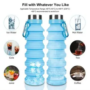 Customized Hot Sale New Product Ideas 2024 Eco-Friendly Material BPA Free 550ML Mini Collapsible Silicone Water Bottle