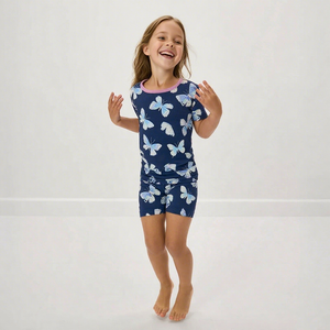Ibaifei özel baskı kelebek rahat bambu çocuk pijamaları takım kısa kollu yaz bambu pijama - Product Image 3
