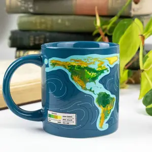 Sublimación de gran capacidad azul esmaltado colorido cambio de calor taza ecológica tierra mágica Taza de cerámica para regalo